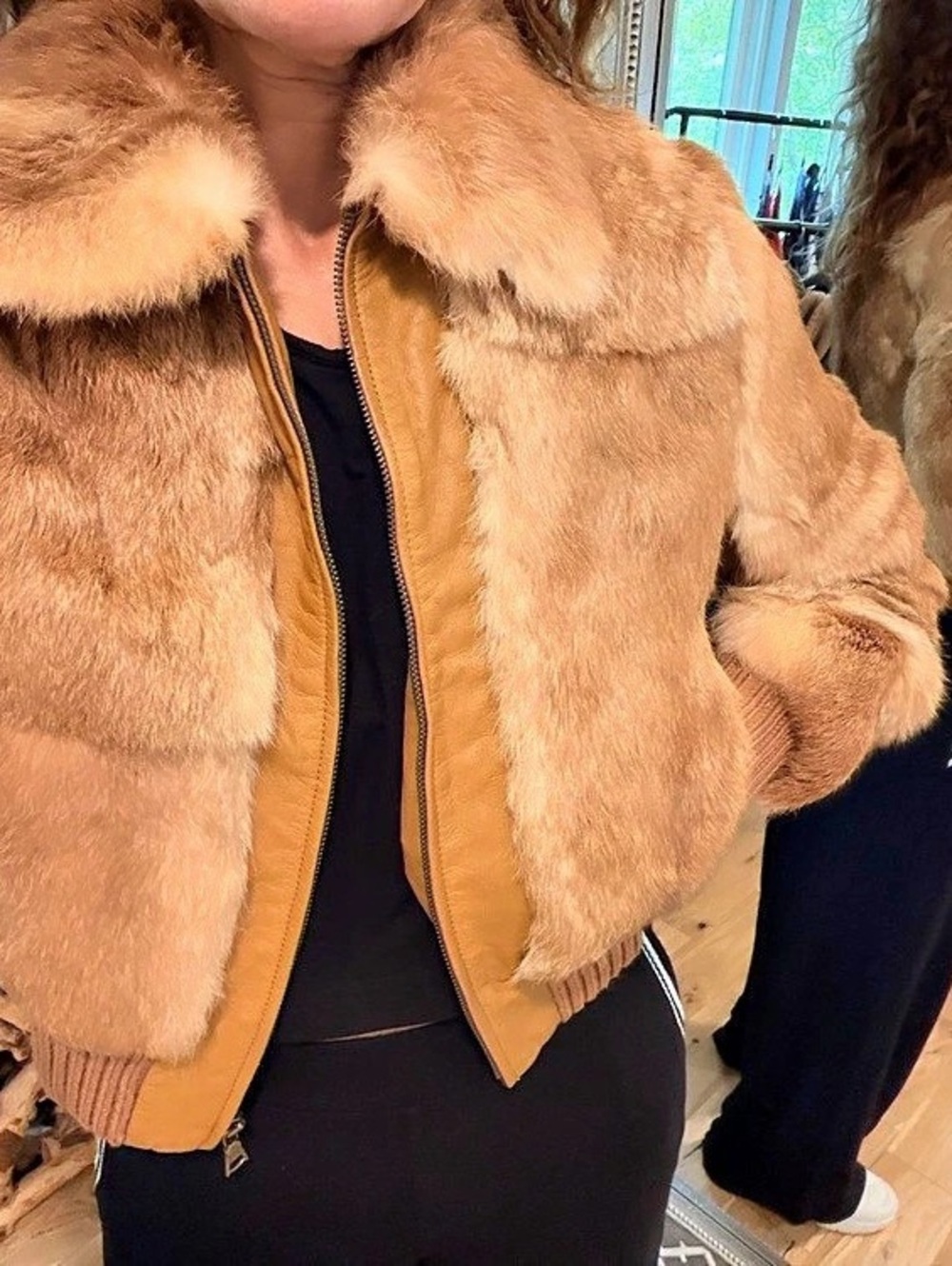 Guess Faux Fur Collar Leather Bomber Jacket Size Small